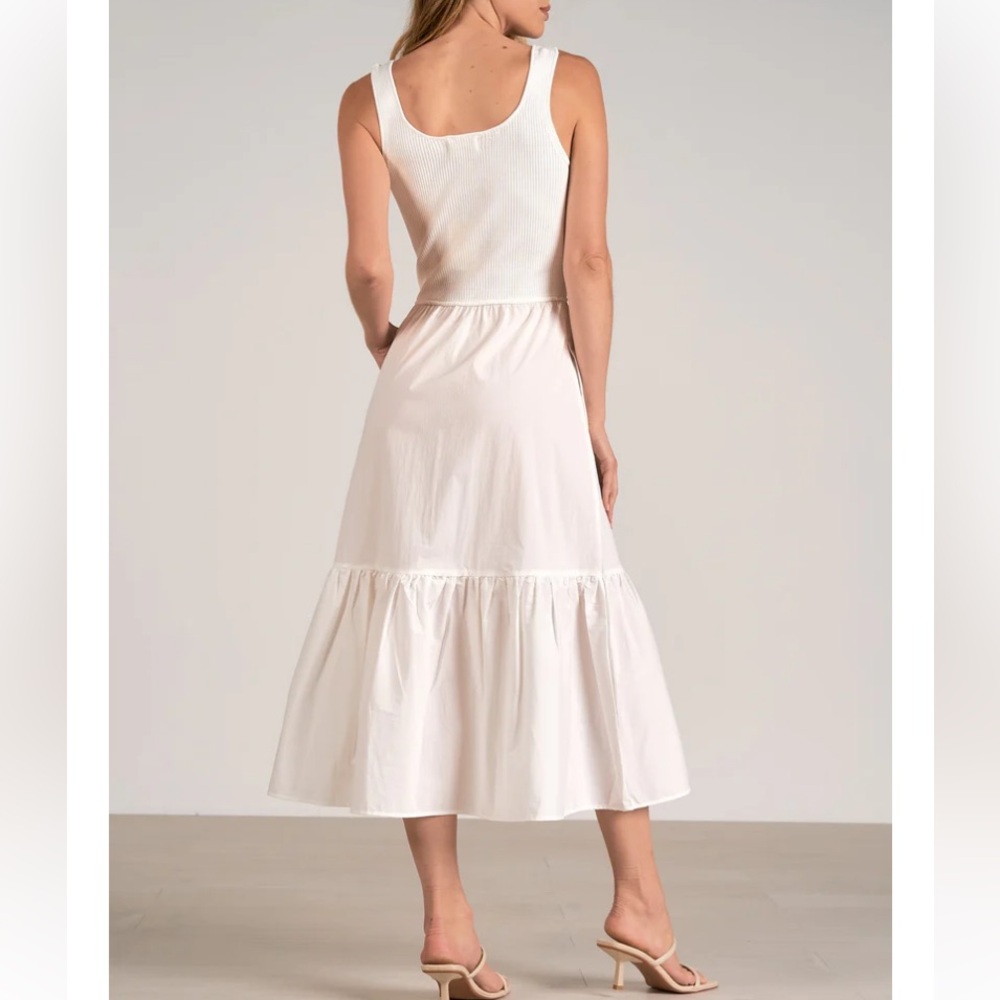 ❌SOLD❌ELAN RHODE TANK DRESS MIXED MEDIA TIERED STRETCH POCKETS WHITE LARGE - Picture 3 of 13